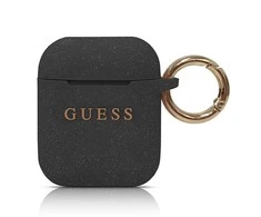 Guess GUACCSILGLBK AirPods dėklas juodos spalvos silikoninis Glitter