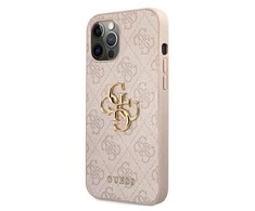 Guess PU 4G Metal Logo dėklas skirtas Apple iPhone 12/12 Pro rožinės spalvos