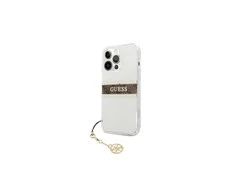 Dėklas GUESS HARD CASE GUHCP13SKB4GBR IPHONE 13 MINI RUDA DIRŽELĖ CHARM SKAIDRUS