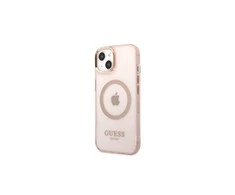 Apple iPhone 13 Pro Guess Dėklas Gold Outline Translucent MagSafe (GUHMP13LHTCMP) rožinės spalvos