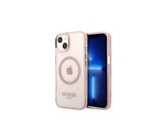 Apple iPhone 13 Pro Max Guess Dėklas Gold Outline Translucent MagSafe (GUHMP13XHTCMP) rožinės spalvos