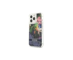 Guess Flower Liquid Glitter dėklas iPhone 13 Pro Max - mėlynas
