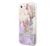 „Guess“ dėklas su skystais blizgučiais ir gėlių raštais, skirtas iPhone SE 2022 / SE 2020 / 7 / 8 - violetinė