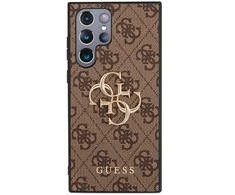 Guess PU 4G Metal Logo dėklas skirtas Samsung Galaxy S23 Ultra rudos spalvos