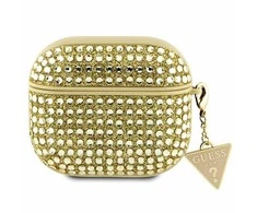 Dėklas Apple AirPods 3 Guess Hardcase Rhinestone Triangle (GUA3HDGTPD) auksinis