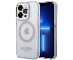 Guess dėklas iPhone 14 Pro 6,1 GUHMP14LHTCMU violetinė HC Magsafe Gold Outline Translucent