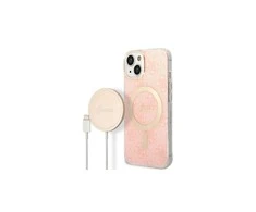 Apple iPhone 14 Pro Guess dėklas 4G Print MagSafe + Belaidis Įkroviklis (GUBPN61H4EACSW) rožinės spalvos