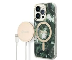 Apple iPhone 14 PRO Guess dėklas 4G Print MagSafe + Belaidis Įkroviklis (GUBPP14LHJEACSA) juodos spalvos