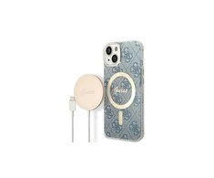 Apple iPhone 14 Pro Max Guess dėklas 4G Print MagSafe + Belaidis Įkroviklis (GUBPP14LH4EACSB) mėlynos spalvos