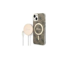 Apple iPhone 14 Pro Max Guess dėklas 4G Print MagSafe + Belaidis Įkroviklis (GUBPP14LH4EACSK) rudos spalvos