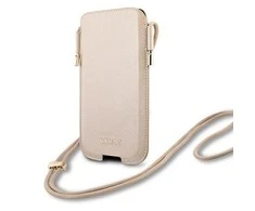 Guess Saffiano Pouch – telefono dėklas S / M max 6.1 (auksinis)