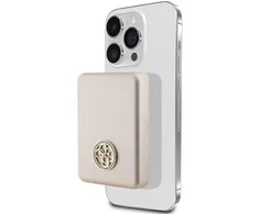 „Guess“ indukcinė išorinė baterija 5W GUPBM3AL4DMD 3000mAh aukso spalvos „MagSafe 4G“ su metaliniu logotipu