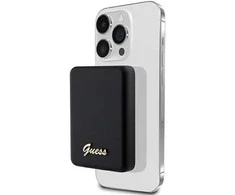 Guess Powerbank indukcinis 5W GUPBM3ALGSGK 3000mAh juodos spalvos MagSafe Metal Script Logo