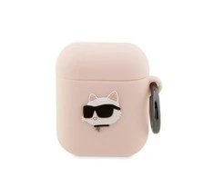 Apple AirPods Karl Lagerfeld silikoninis Choupette Head 3D light ausinių dėklas rožinės spalvos