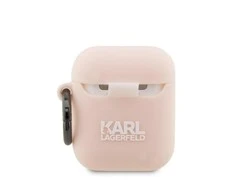 Apple AirPods Karl Lagerfeld silikoninis Choupette Head 3D light ausinių dėklas rožinės spalvos