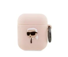 Apple AirPods Karl Lagerfeld silikoninis Karl Head 3D light ausinių dėklas rožinės spalvos