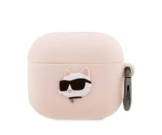 Apple AirPods 3 Karl Lagerfeld silikoninis Choupette Head 3D light ausinių dėklas rožinės spalvos