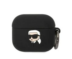 Karl Lagerfeld 3D Logo NFT Karl Head silikoninis dėklas ausinėms AirPods 3 juodos spalvos