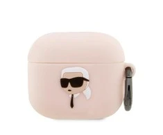 Apple AirPods 3 Karl Lagerfeld silikoninis Karl Head 3D light ausinių dėklas rožinės spalvos