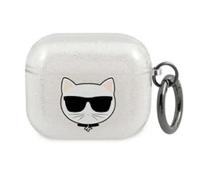 Apple AirPods 3 ausinių dėklas Karl Lagerfeld Glitter Choupette (KLA3UCHGS) sidabrinės spalvos