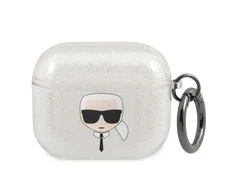 Apple AirPods 3 ausinių dėklas Karl Lagerfeld Glitter Karl`s Head (KLA3UKHGS) sidabrinės spalvos