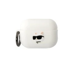 Apple AirPods Pro 2 Karl Lagerfeld silikoninis Choupette Head 3D ausinių dėklas baltos spalvos