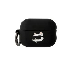 Apple AirPods Pro 2 Karl Lagerfeld silikoninis Choupette Head 3D ausinių dėklas juodos spalvos