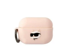 Apple AirPods Pro 2 Karl Lagerfeld silikoninis Choupette Head 3D light ausinių dėklas rožinės spalvos