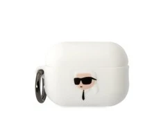 Apple AirPods Pro 2 Karl Lagerfeld silikoninis Karl Head 3D ausinių dėklas baltos spalvos