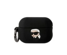 Apple AirPods Pro 2 Karl Lagerfeld silikoninis Karl Head 3D ausinių dėklas juodos spalvos