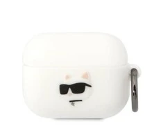 Apple AirPods Pro Karl Lagerfeld silikoninis Choupette Head 3D ausinių dėklas baltos spalvos