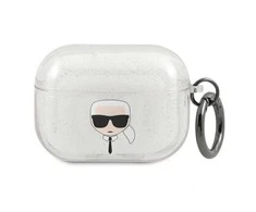 Karl Lagerfeld Karlo Lagerfeldo dėklas, skirtas "AirPods Pro" KLAPUKHGS sidabrinis blizgutis Karlo galva