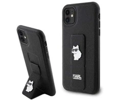 Apple iPhone 11 / XR Karl Lagerfeld dėklas Gripstand Saffiano Choupette Pins (KLHCN61GSACHPK) juodos spalvos
