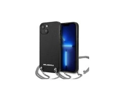 Apple iPhone 13 Karl Lagerfeld dėklas odinis Textured And Chain (KLHCP13MPMK) juodos spalvos