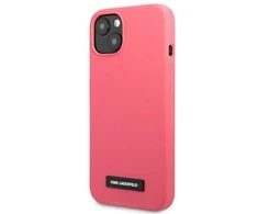 Apple iPhone 13 Mini Karl Lagerfeld dėklas silikoninis Plaque (KLHCP13SSLMP1PI) rožinės spalvos