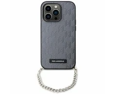 Apple iPhone 14 Karl Lagerfeld dėklas Saffiano Monogram Chain (KLHCP14SSACKLHPG) sidabrinės spalvos