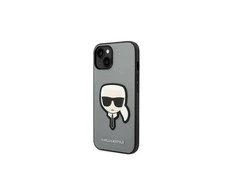 Apple iPhone 14 plus Karl Lagerfeld dėklas Saffiano Karl`s Head Patch sidabrinės spalvos