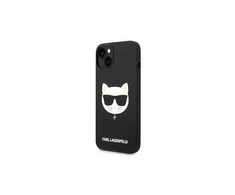 Apple iPhone 14 Plus Karl Lagerfeld dėklas silikoninis Choupette Head Magsafe juodos spalvos