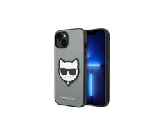 Apple iPhone 14 plus Karl Lagerfeld dėklas Saffiano Choupette Head Patch sidabrinės spalvos