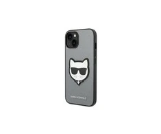 Apple iPhone 14 Pro Karl Lagerfeld dėklas Saffiano Choupette Head Patch sidabrinės spalvos