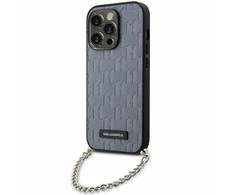 Karl Lagerfeld dėklas iPhone 14 Pro 6,1 KLHCP14LSACKLHPG sidabrinis kietasis dėklas Saffiano Mono Chain