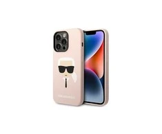 Karl Lagerfeld dėklas, skirtas iPhone 14 Pro Max 6,7 KLHCP14XSLKHBK rožinės spalvos HC Silicone Karl's Head