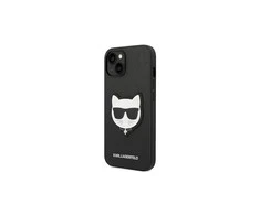 Apple iPhone 14 Pro Max Karl Lagerfeld dėklas Saffiano Choupette Head Patch juodos spalvos