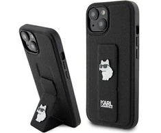 Apple iPhone 15 Plus Karl Lagerfeld dėklas Gripstand Saffiano Choupette Pins (KLHCP15MGSACHPK) juodos spalvos
