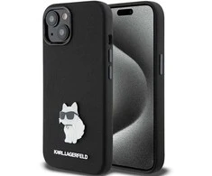 Apple iPhone 15 Plus Karl Lagerfeld silikoninis dėklas Choupette Metal Pin (KLHCP15MSMHCNPK) juodos spalvos