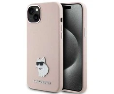 Apple iPhone 15 Plus Karl Lagerfeld silikoninis dėklas Choupette Metal Pin (KLHCP15MSMHCNPP) rožinės spalvos