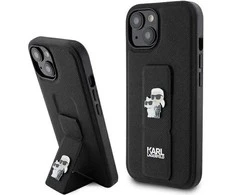 Apple iPhone 15 Plus Karl Lagerfeld dėklas Gripstand Saffiano Karl&amp;Choupette Pins (KLHCP15MGSAKCPK) juodos spalvos