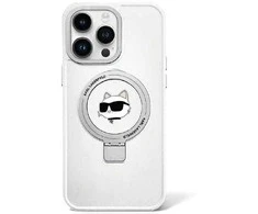 Apple iPhone 15 Plus Karl Lagerfeld dėklas Ring Stand Choupette Head MagSafe (KLHMP15MHMRSCHH) baltos spalvos