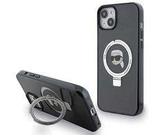 Apple iPhone 15 Plus Karl Lagerfeld dėklas Ring Stand Karl Head MagSafe (KLHMP15MHMRSKHK) juodos spalvos