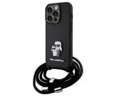 Karl Lagerfeld dėklas, skirtas iPhone 15 Pro 6,1 KLHCP15LSAKCPSK juodas HC Saffiano KC Metal Pin Crossbody